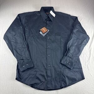 Zanzara Dress Shirt Mens 15.5 Black Long Sleeve Button Up Preppy Cotton Top NEW